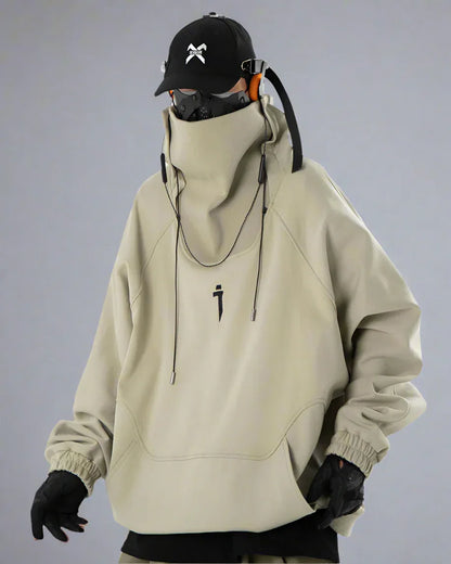 Chic Oversized Futuristic Sweatshirt - everyday wear sweatshirt - Chic Oversized Futuristic Sweatshirt in Black and Khaki