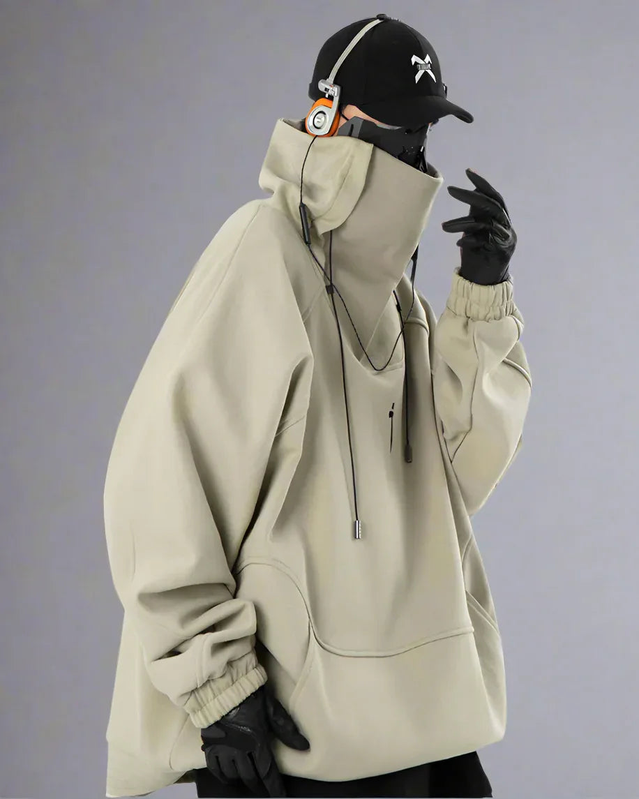 Chic Oversized Futuristic Sweatshirt - techwear-core - Chic Oversized Futuristic Sweatshirt in Black and Khaki