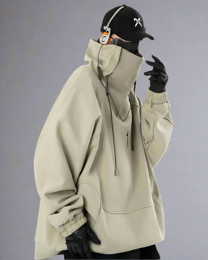 Chic Oversized Futuristic Sweatshirt - techwear-core - Chic Oversized Futuristic Sweatshirt in Black and Khaki