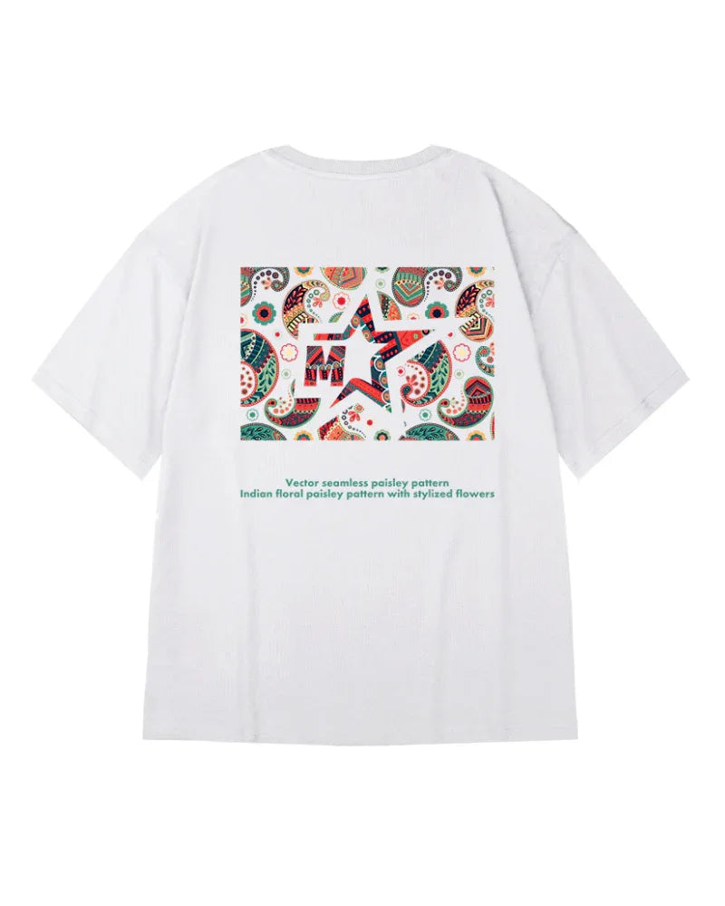 Chic Oversized Paisley Tee -  paisley - Trendy Oversized Paisley Tee for Casual Wear