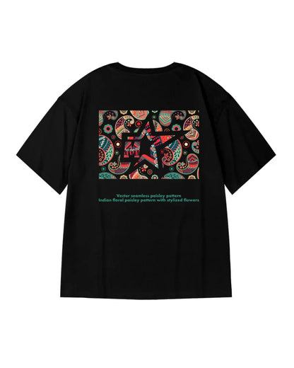 Chic Oversized Paisley Tee -  poly-cotton blend tee - Trendy Oversized Paisley Tee for Casual Wear