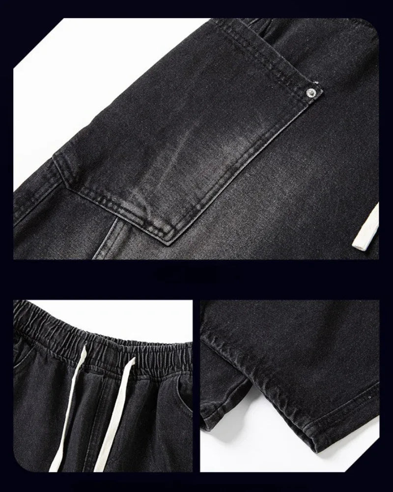 Chic Paneled Straight Leg Jeans - relaxed fit denim - Stylish Straight Leg Jeans with Cargo Pockets