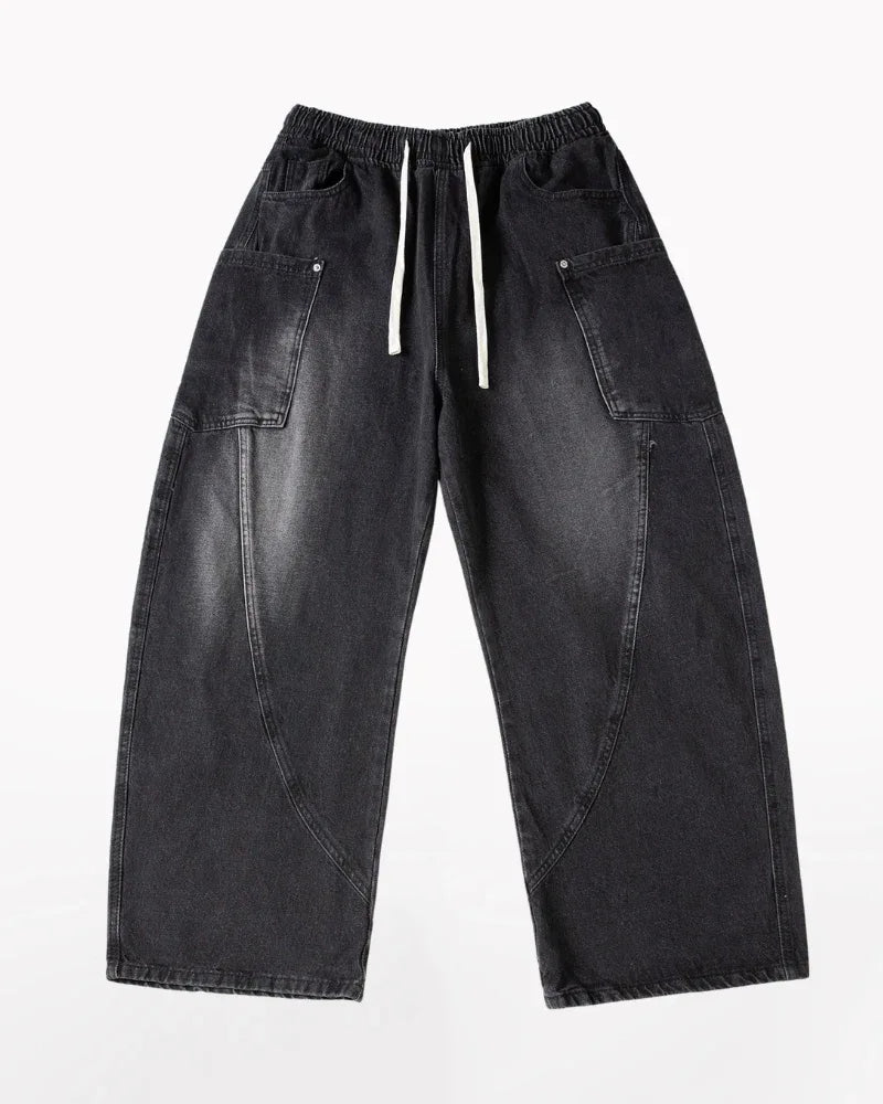 Chic Paneled Straight Leg Jeans -  stylish cargo jeans - Stylish Straight Leg Jeans with Cargo Pockets