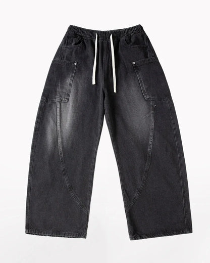Chic Paneled Straight Leg Jeans -  stylish cargo jeans - Stylish Straight Leg Jeans with Cargo Pockets