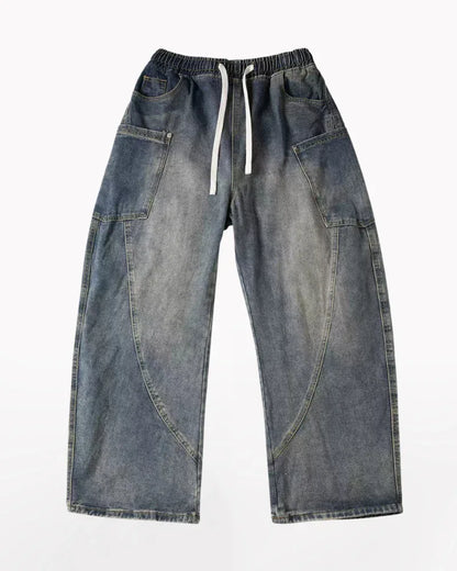Chic Paneled Straight Leg Jeans -  trendy jeans - Stylish Straight Leg Jeans with Cargo Pockets