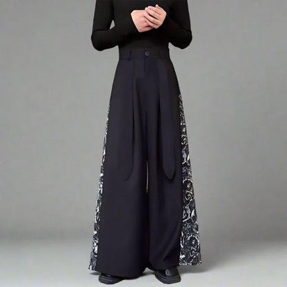Chic Paneled Wide-Leg Trousers -  comfortable pants - Chic Wide-Leg Hakama Pants for Modern Style