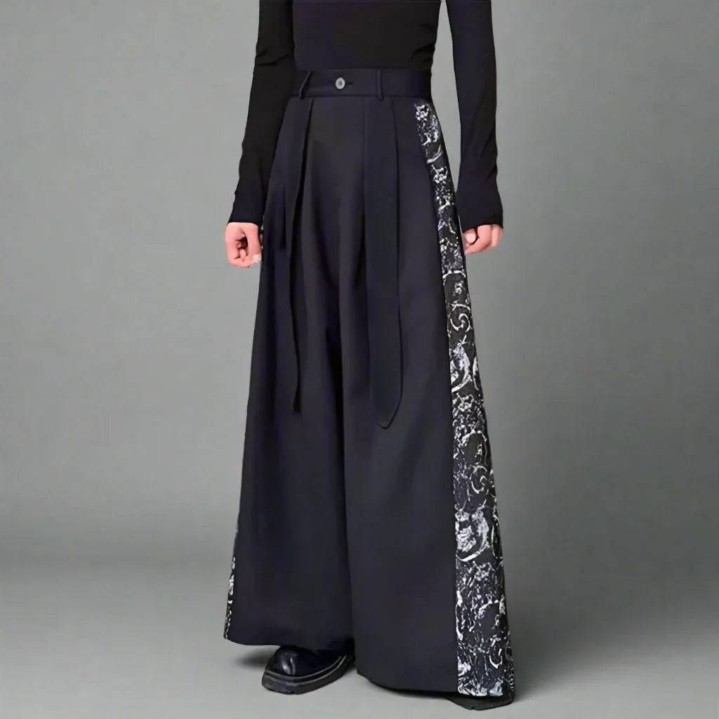 Chic Paneled Wide-Leg Trousers - trendy hakama style - Chic Wide-Leg Hakama Pants for Modern Style