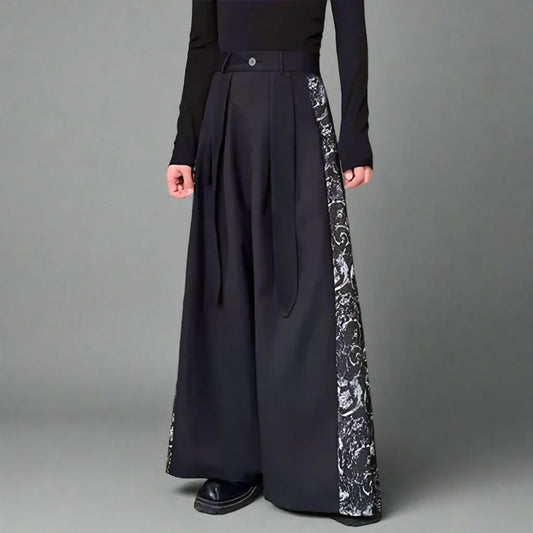 Chic Paneled Wide-Leg Trousers - trendy hakama style - Chic Wide-Leg Hakama Pants for Modern Style