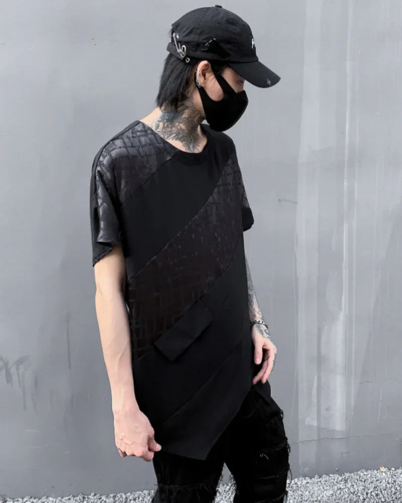 Chic Patchwork Hem T-Shirt -  cyberpunk fashion - Chic Patchwork Hem Techwear T-Shirt