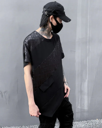 Chic Patchwork Hem T-Shirt -  cyberpunk fashion - Chic Patchwork Hem Techwear T-Shirt