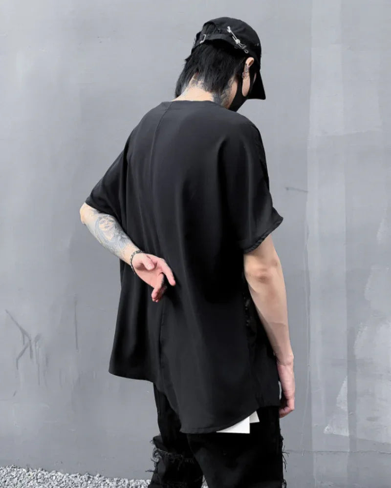 Chic Patchwork Hem T-Shirt -  grunge t-shirt - Chic Patchwork Hem Techwear T-Shirt