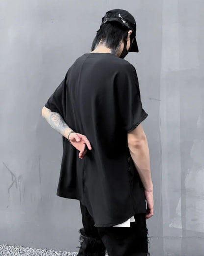 Chic Patchwork Hem T-Shirt -  grunge t-shirt - Chic Patchwork Hem Techwear T-Shirt