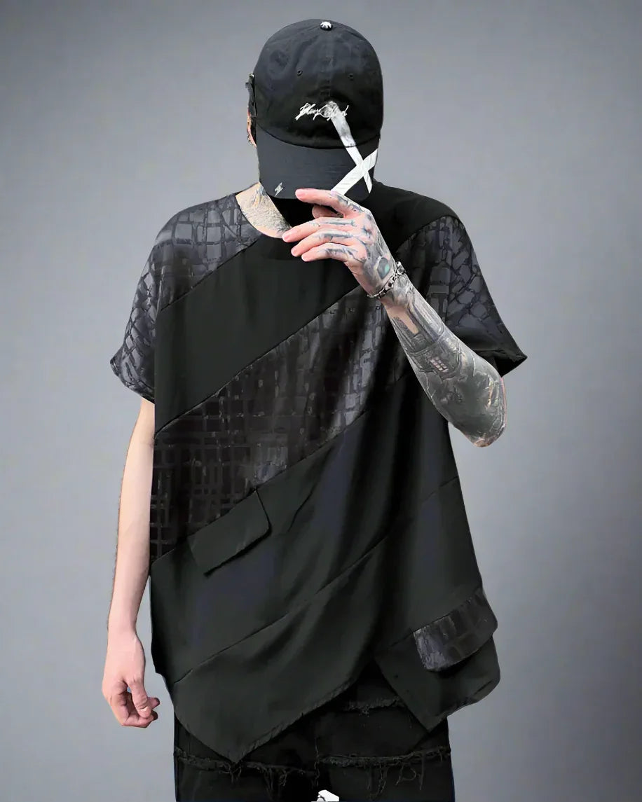 Chic Patchwork Hem T-Shirt - techwear - Chic Patchwork Hem Techwear T-Shirt