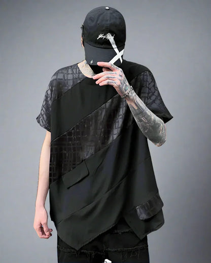 Chic Patchwork Hem T-Shirt - techwear - Chic Patchwork Hem Techwear T-Shirt