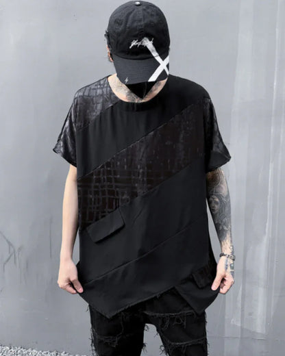 Chic Patchwork Hem T-Shirt - techwear-core - Chic Patchwork Hem Techwear T-Shirt