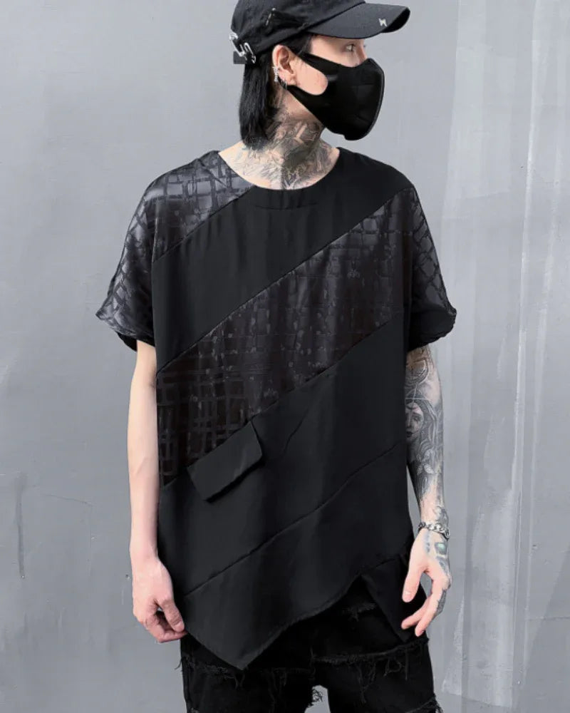 Chic Patchwork Hem T-Shirt - techwear styles - Chic Patchwork Hem Techwear T-Shirt