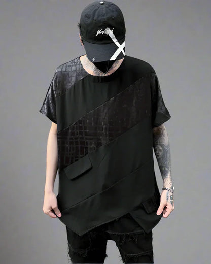 Chic Patchwork Hem Top -  comfortable summer top - Chic Patchwork Hem Techwear T-Shirt