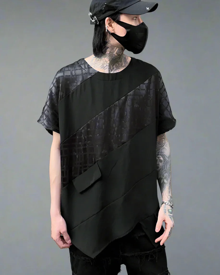 Chic Patchwork Hem Top -  grunge style shirt - Chic Patchwork Hem Techwear T-Shirt