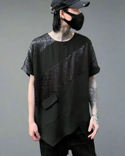 Chic Patchwork Hem Top -  grunge style shirt - Chic Patchwork Hem Techwear T-Shirt