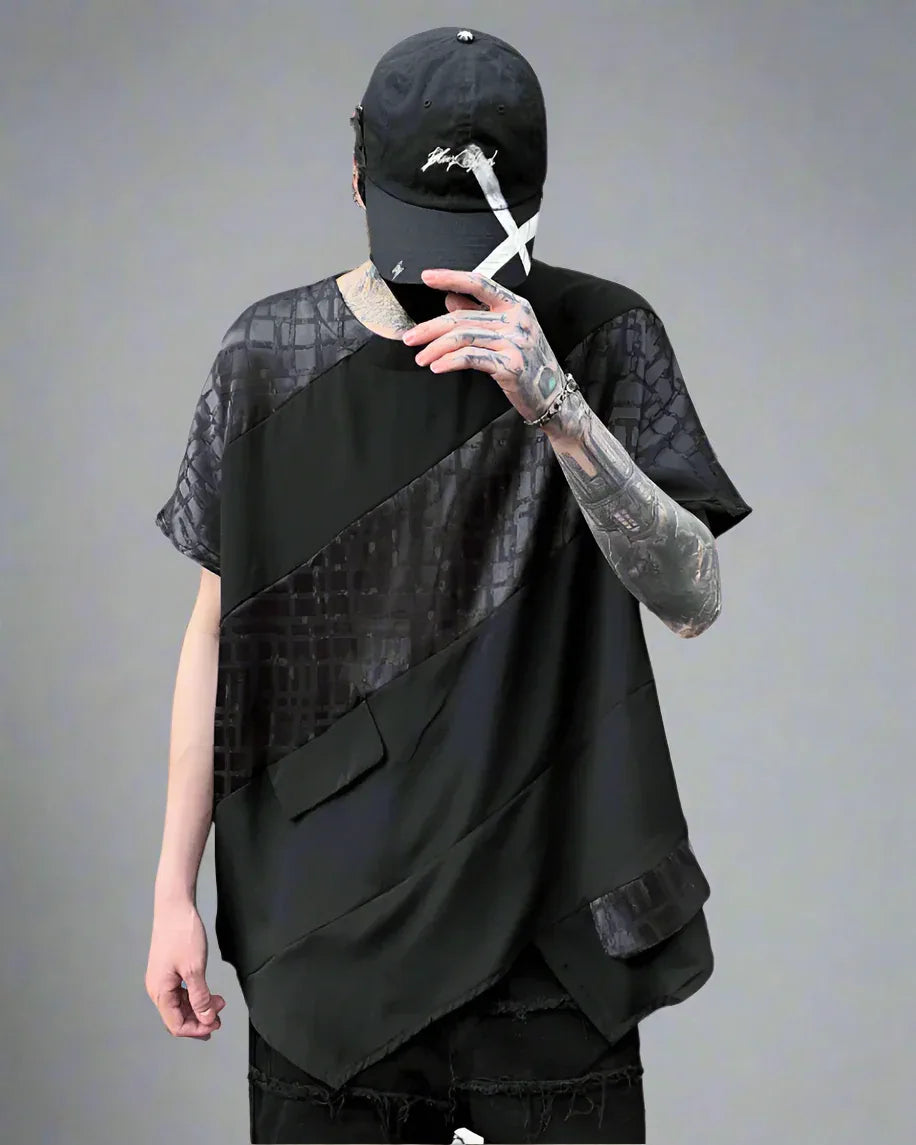Chic Patchwork Hem Top - techwear - Chic Patchwork Hem Techwear T-Shirt