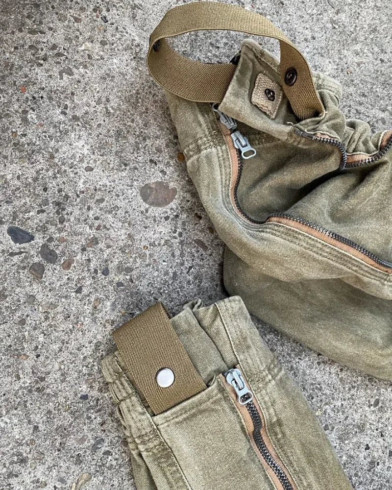 Chic Retro Convertible Trousers -  cargo pants - Stylish Retro Convertible Trousers in Khaki