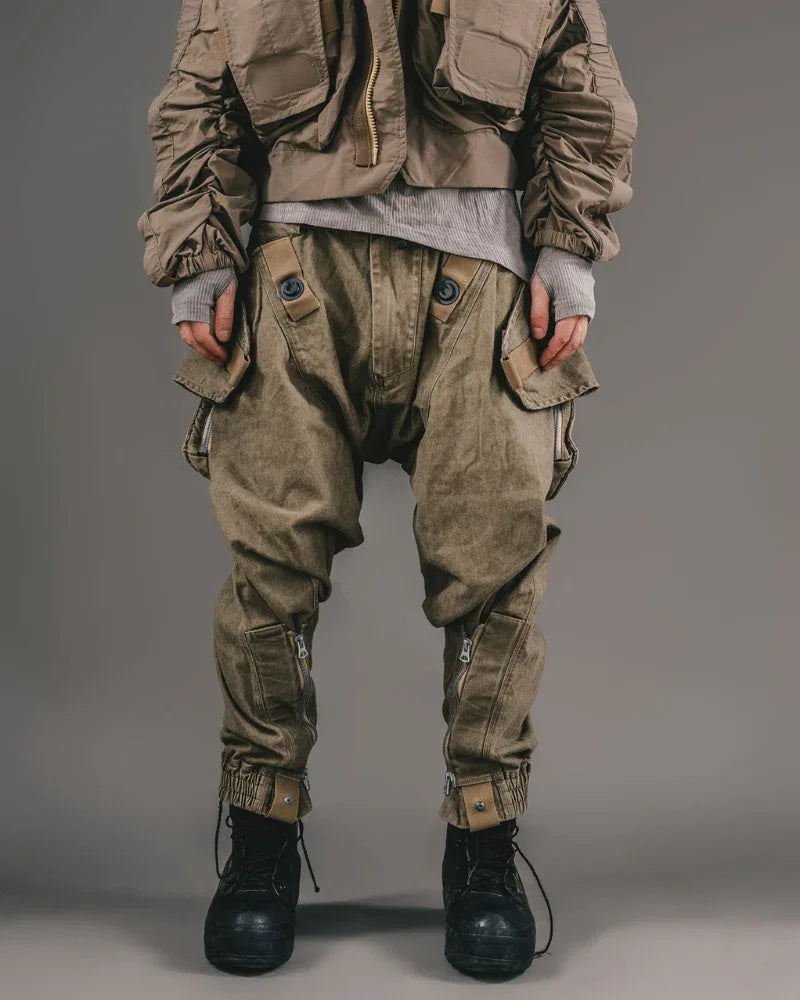 Chic Retro Convertible Trousers -  cargo pants - Stylish Retro Convertible Trousers in Khaki