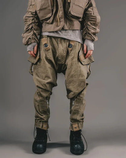 Chic Retro Convertible Trousers -  cargo pants - Stylish Retro Convertible Trousers in Khaki