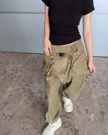Chic Retro Convertible Trousers -  retro style - Stylish Retro Convertible Trousers in Khaki