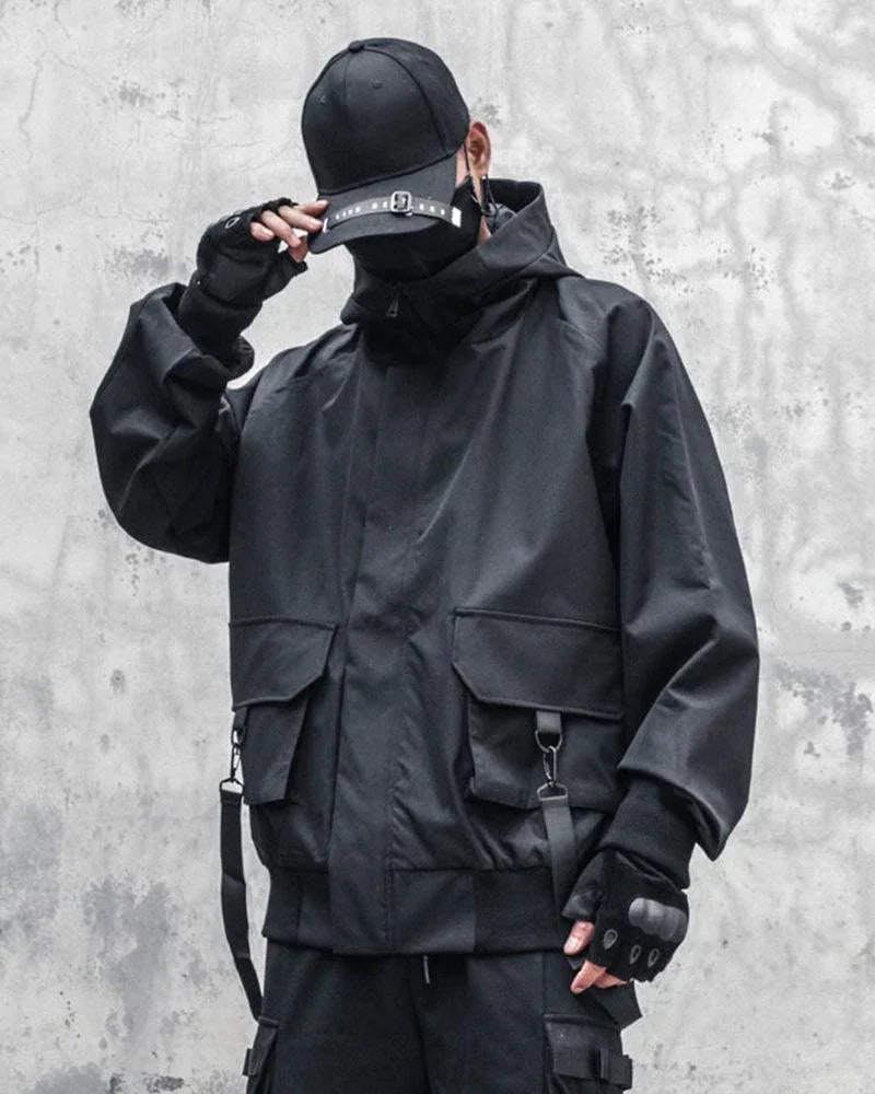 Chic Ribbon-Trim Hooded Jacket - futuristic aesthetic - Chic Ribbon-Trim Hooded Jacket for Urban Style