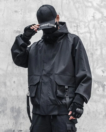 Chic Ribbon-Trim Hooded Jacket - futuristic aesthetic - Chic Ribbon-Trim Hooded Jacket for Urban Style