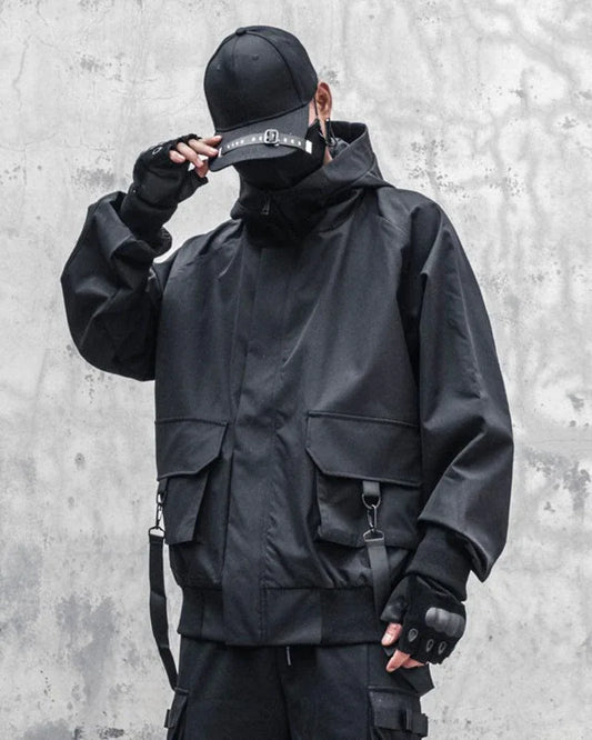 Chic Ribbon-Trim Hooded Jacket - futuristic aesthetic - Chic Ribbon-Trim Hooded Jacket for Urban Style