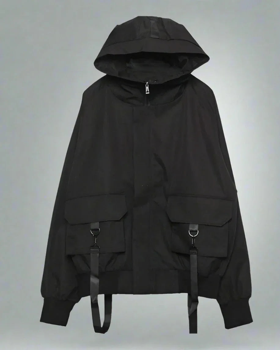Chic Ribbon-Trim Hooded Jacket -  ribbon trim - Chic Ribbon-Trim Hooded Jacket for Urban Style