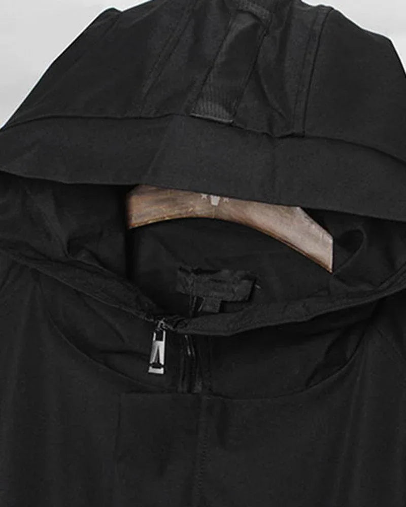 Chic Ribbon-Trim Hooded Jacket -  techwear - Chic Ribbon-Trim Hooded Jacket for Urban Style