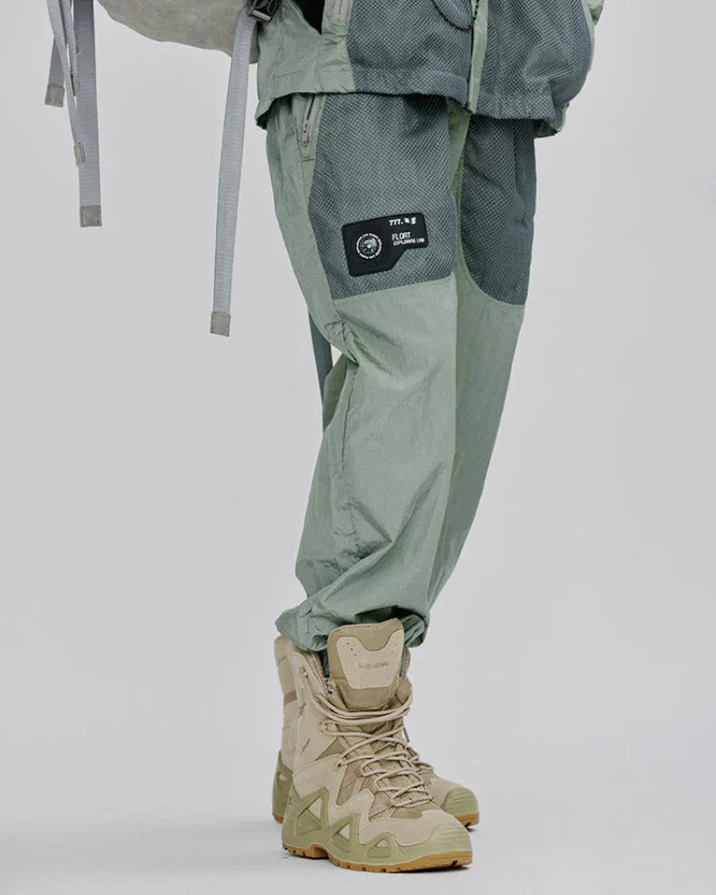 Chic Shimmer Mesh Cargo Trousers - futuristic cargo pants - Chic Shimmer Mesh Cargo Trousers in Green