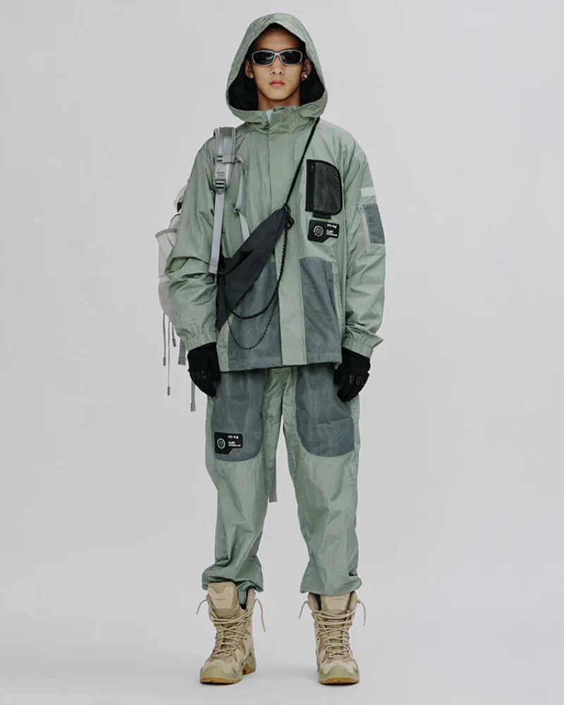 Chic Shimmer Mesh Cargo Trousers -  green pants - Chic Shimmer Mesh Cargo Trousers in Green