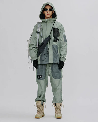 Chic Shimmer Mesh Cargo Trousers -  green pants - Chic Shimmer Mesh Cargo Trousers in Green