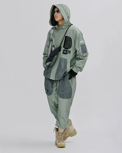 Chic Shimmer Mesh Cargo Trousers -  polyester pants - Chic Shimmer Mesh Cargo Trousers in Green