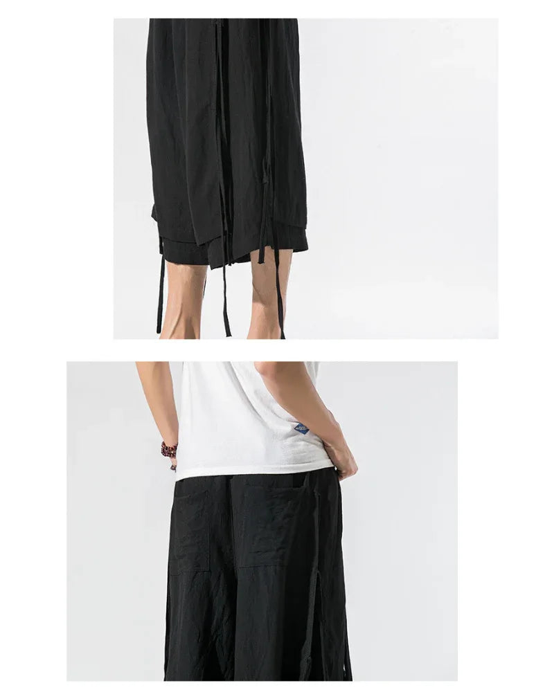 Chic Short Urban Hakama -  cotton polyester pants - Chic Urban Hakama Pants for Modern Style