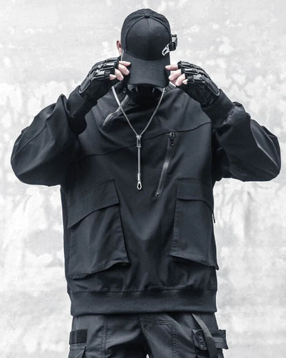 Chic Stand Collar Zip Hoodie -  black hoodie - Stylish Stand Collar Zip Hoodie for Any Occasion