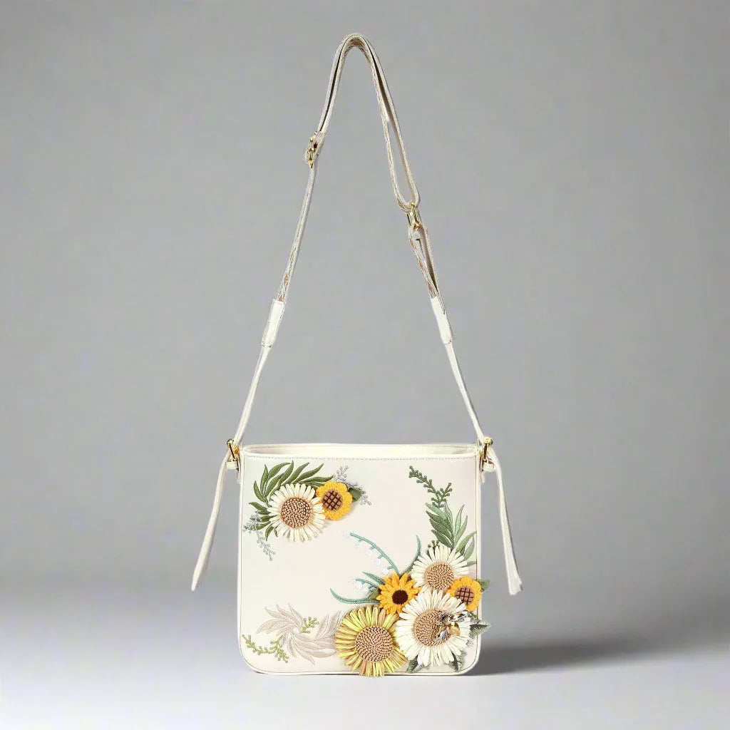Chic Sunflower Embroidered Bag - bohemian-inspired bag - Chic Sunflower Embroidered Crossbody Bag