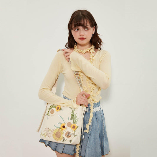 Chic Sunflower Embroidered Bag - crossbody bag - Chic Sunflower Embroidered Crossbody Bag