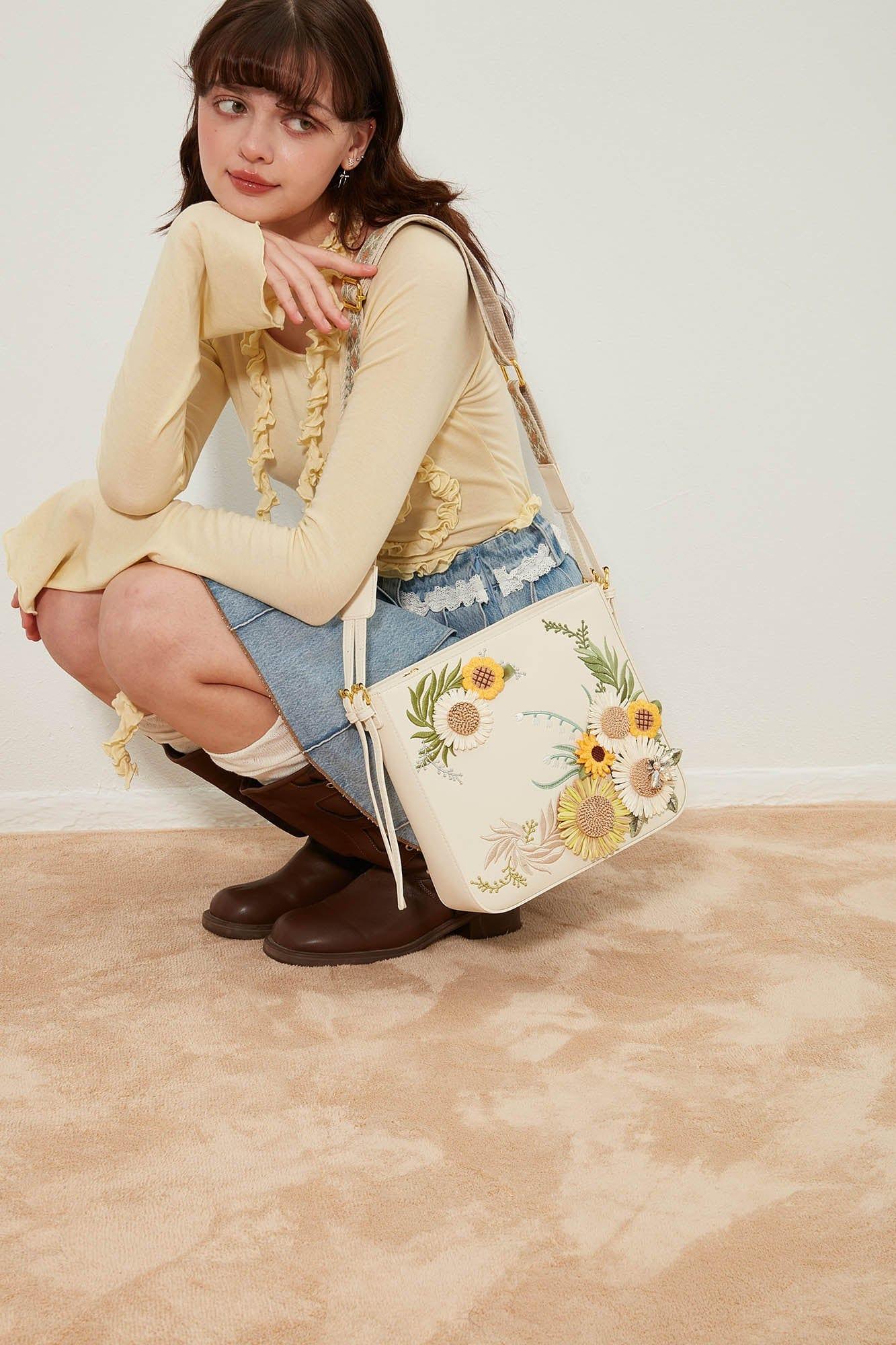 Chic Sunflower Embroidered Bag - crossbody bag - Chic Sunflower Embroidered Crossbody Bag