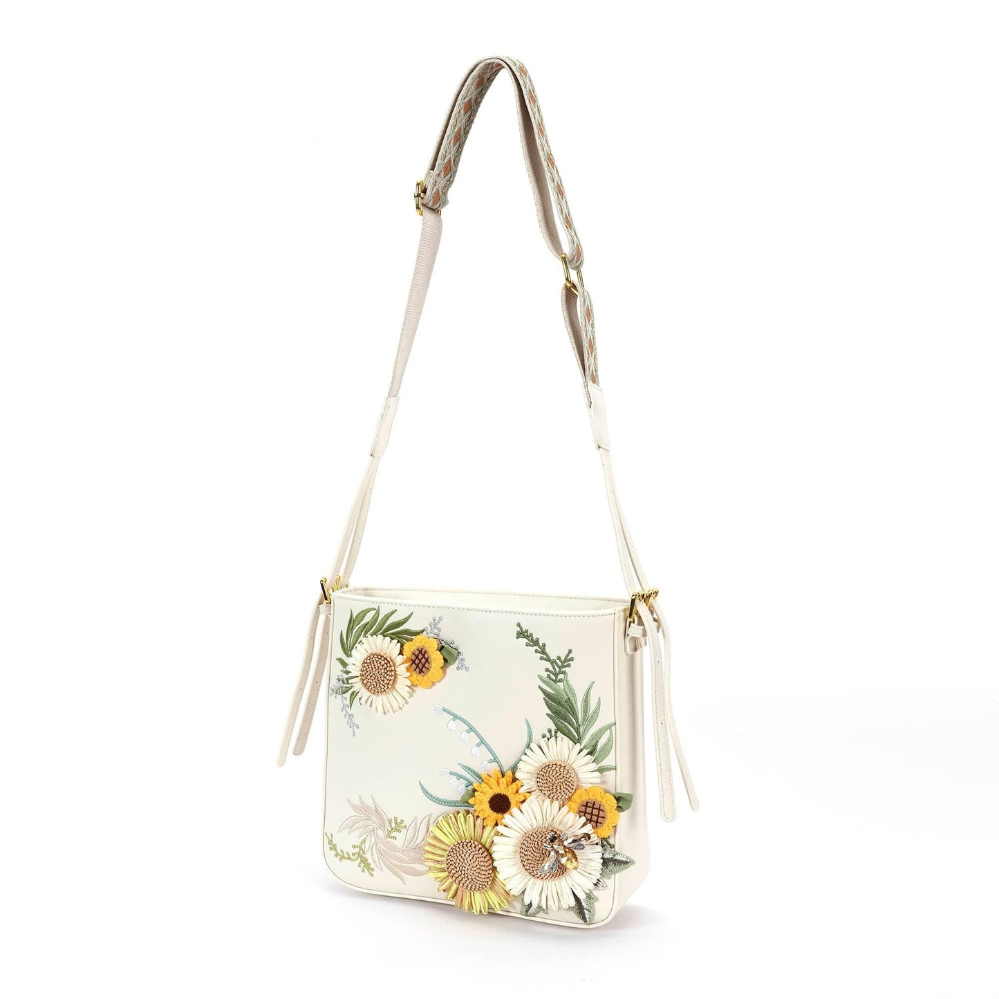 Chic Sunflower Embroidered Bag -  embroidered bag - Chic Sunflower Embroidered Crossbody Bag