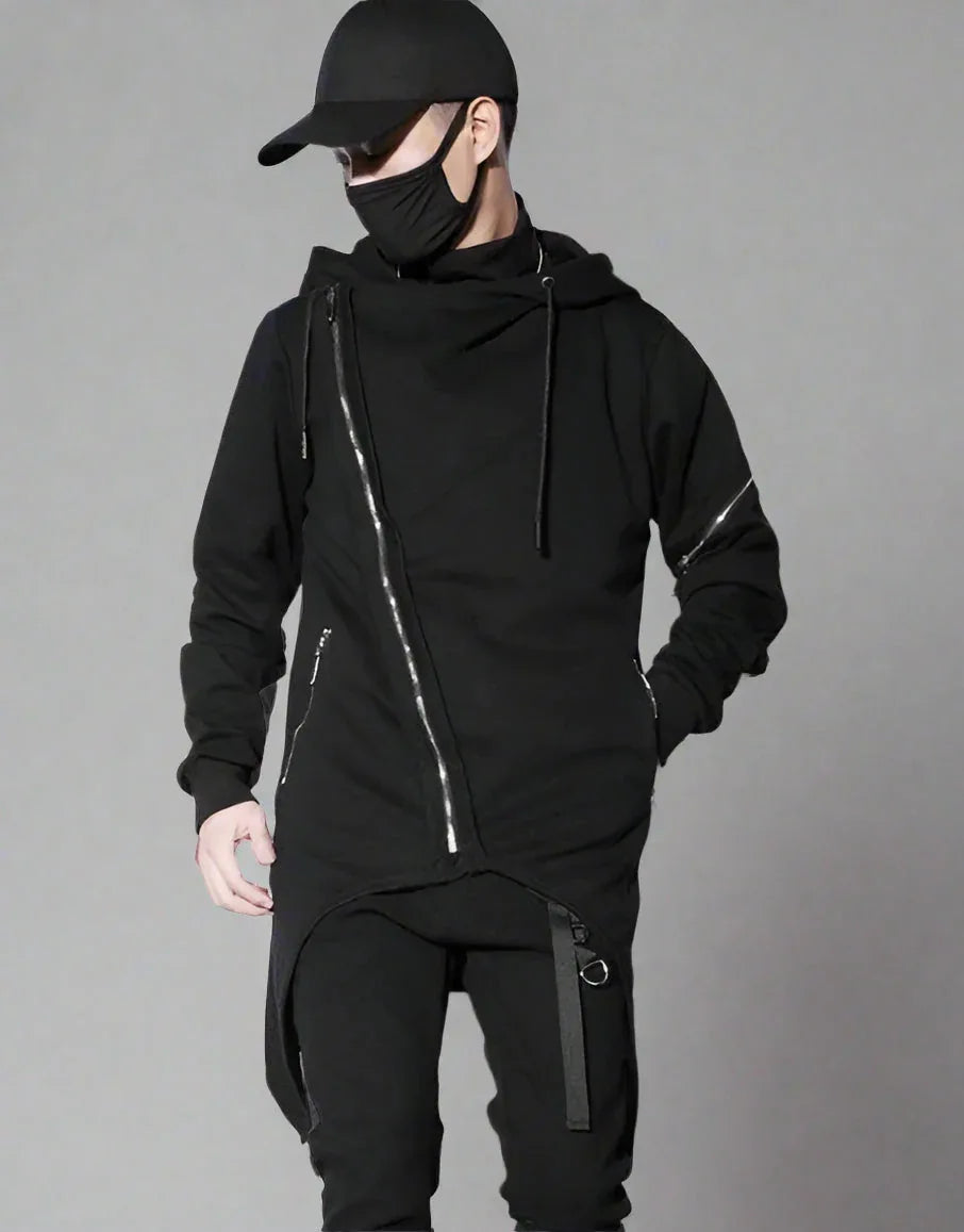 Chic Urban Tech Zip Hoodie -  techwear streetwear - Chic Urban Tech Zipper Hoodie in Black