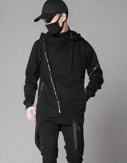 Chic Urban Tech Zip Hoodie -  techwear streetwear - Chic Urban Tech Zipper Hoodie in Black