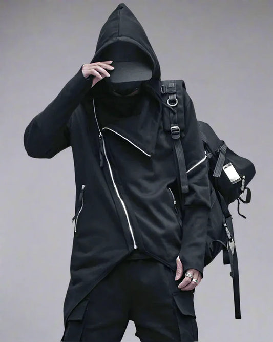 Chic Urban Tech Zip Hoodie - Japanese techwear jacket - Chic Urban Tech Zipper Hoodie in Black