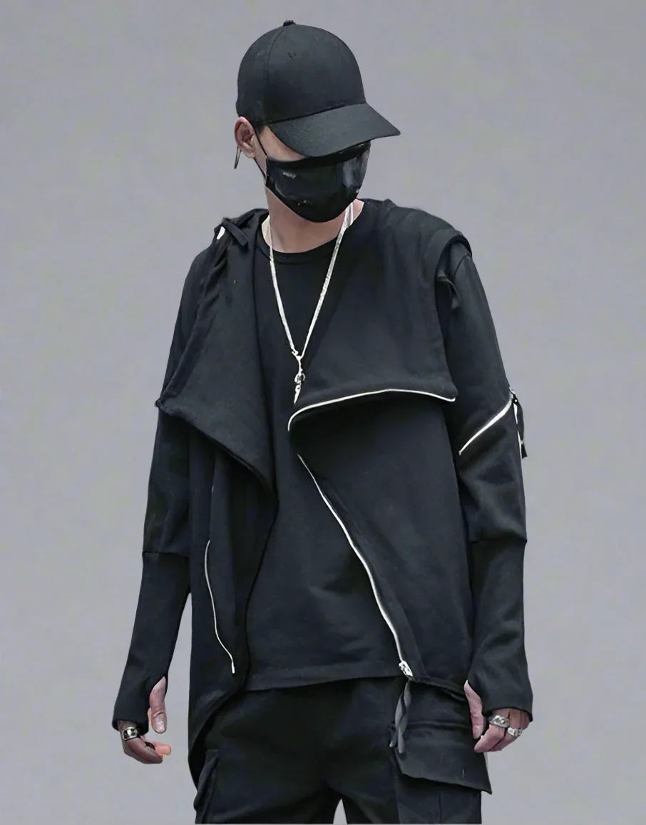 Chic Urban Tech Zip Hoodie -  black hoodie - Chic Urban Tech Zipper Hoodie in Black