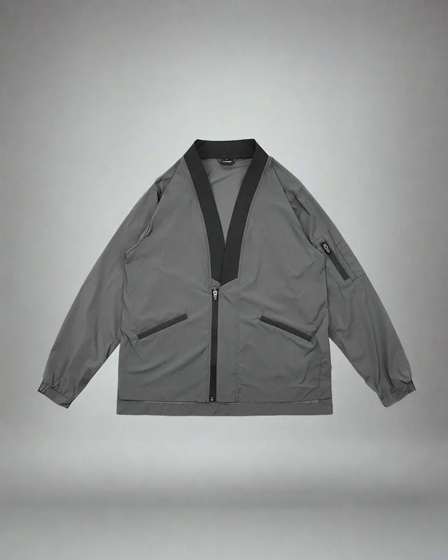 Chic Utility Kimono Coat -  futuristic aesthetic - Stylish Gray Utility Kimono Coat for Everyday Wear
