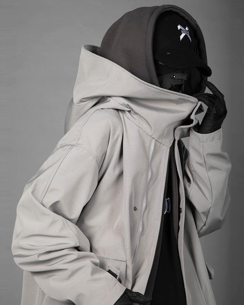 Chic Utility Layered Overcoat - futuristic long coat - Utility Layered Overcoat for Urban Adventures