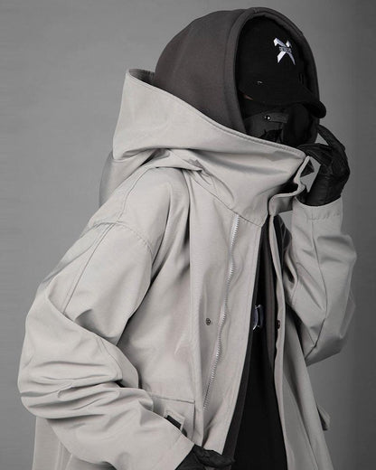 Chic Utility Layered Overcoat - futuristic long coat - Utility Layered Overcoat for Urban Adventures